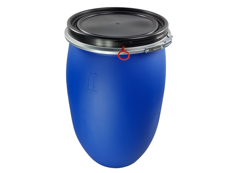 Bidón de plástico azul con tapa negra, ballesta y válvula de  desgasificación, 120 litros