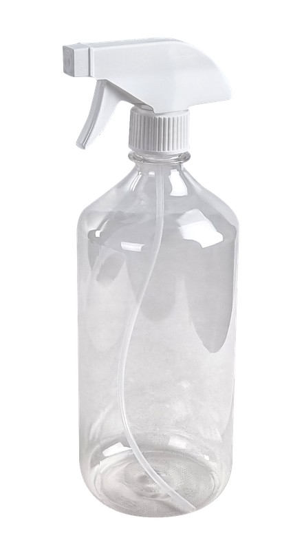 Botella Vidrio Transparente con Pulverizador para Limpieza