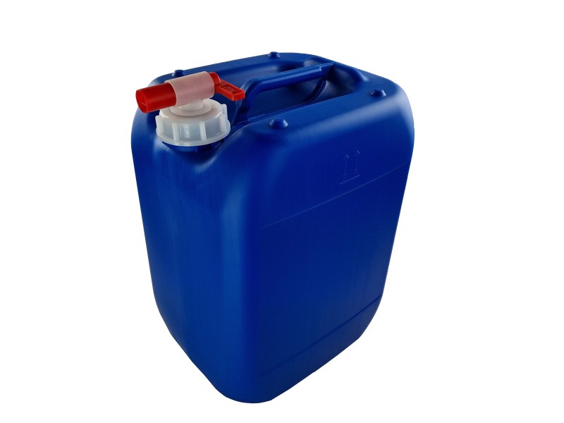 Jerrican o Garrafa apilable de plástico reutilizable 25 litros color  Natural translúcido, Blanco opaco o Azul, con tapón grifo — Konteni